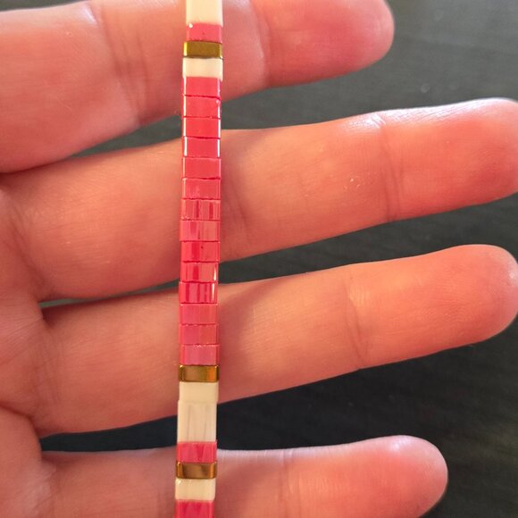 Beaded Chicklet Bracelet Tila beads / Bracelet perles de Tila élastique - Picture 2 of 2